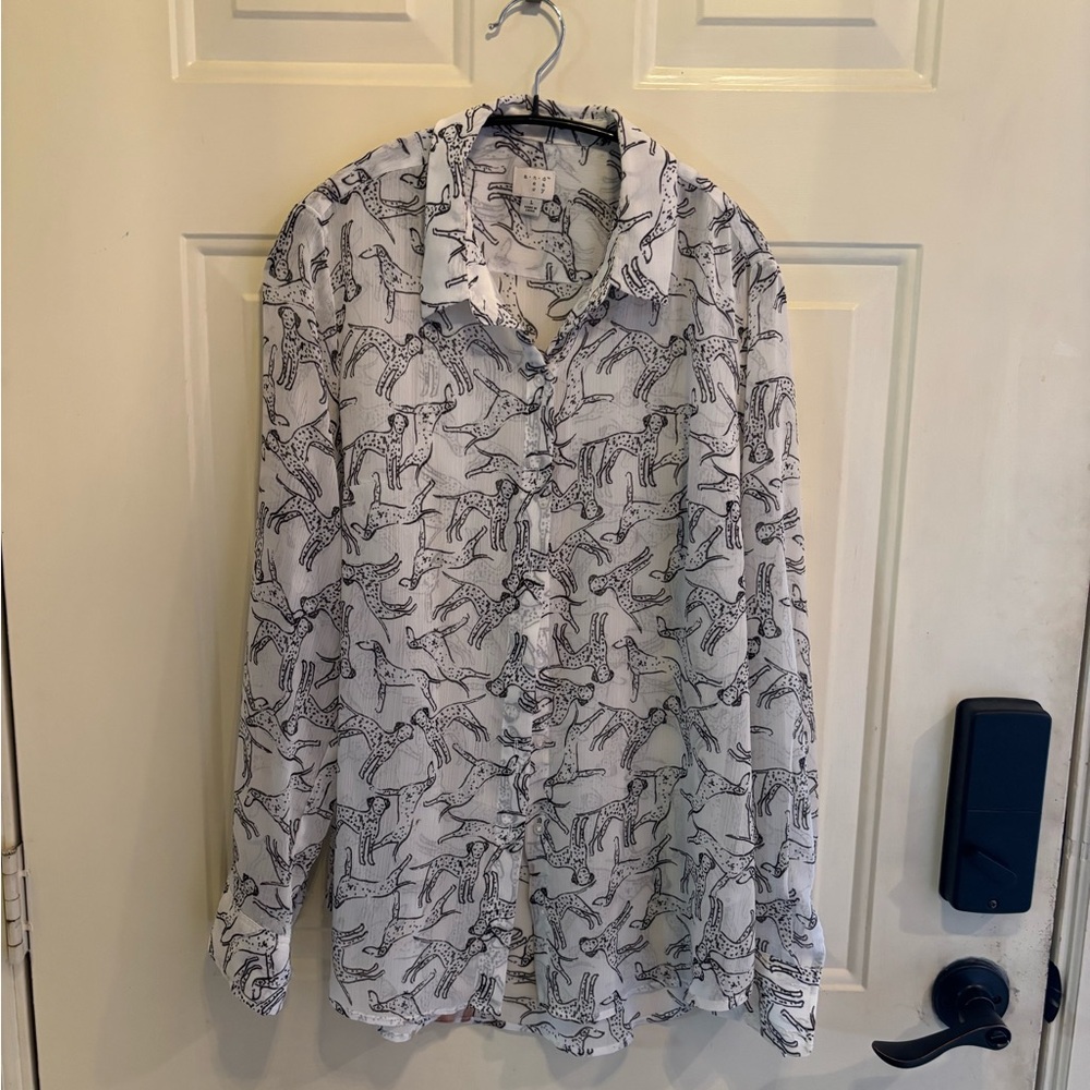 a new day White and Black Dalmation Print Button Down Shirt - Picture 2 of 5